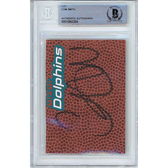 Cam Smith Signed Dolphins Football Cut Beckett BAS Slabbed  Cam Smith Autographed Miami Dolphins Football Cut - Beckett Authenticated Slab